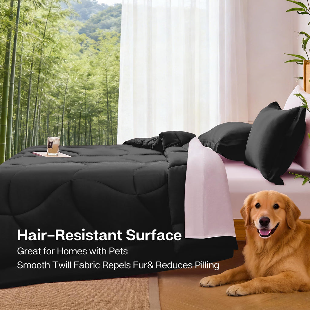 All-Season Natural Cooling Comforter for Hot Sleepers Queen, Black