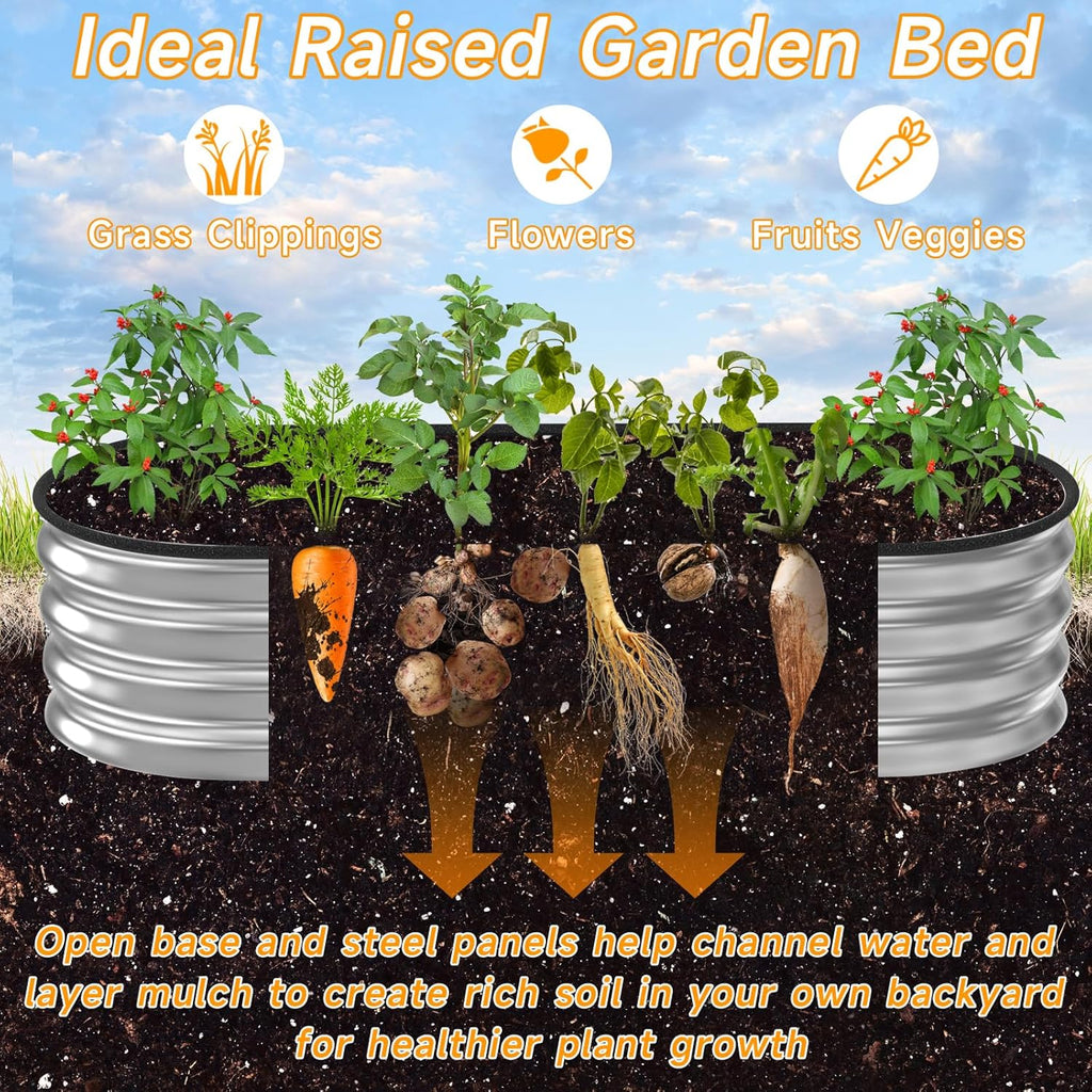Galvanized Raised Garden Bed Outdoor,8×4×1ft Oval Garden Bed for Gardening,Vegetables,Flowers,Sturdy Metal Planter