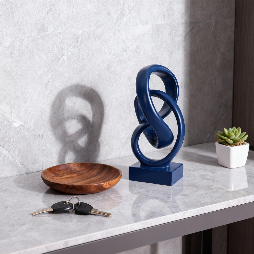 Abstract Blue Knot Sculpture, Geometric Decorative Statue, Blue Decor Coffee Table Bookshelf Top, Office TV Cabinet