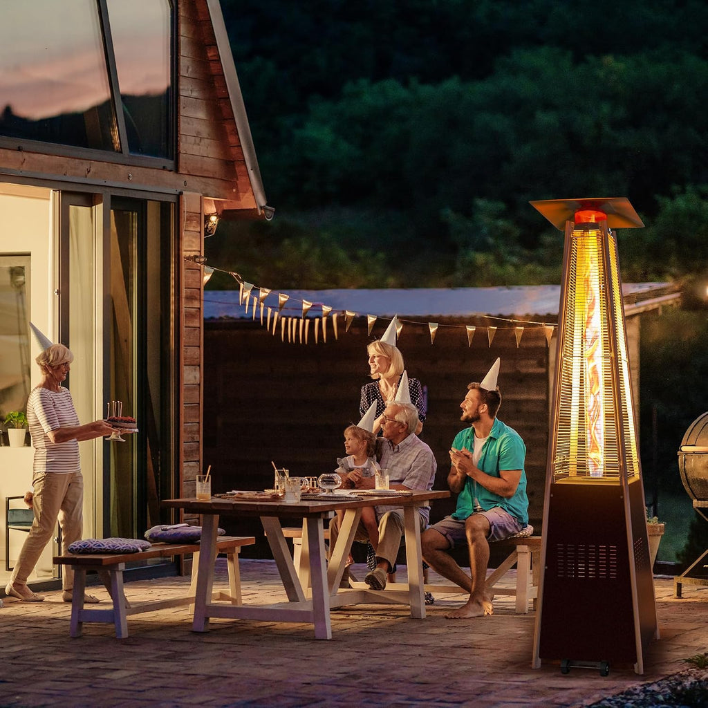 48,000 BTU Flame Pyramid Pool Heater With Cover, Triple Safety Protection Portable Patio Heater with Patio Cover