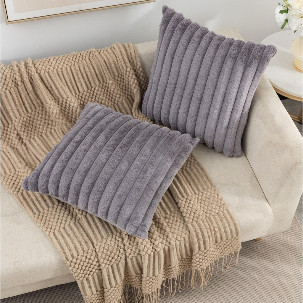 Faux Fur Decorative Throw Pillow Covers 24 x 24 Inch, Dark Grey