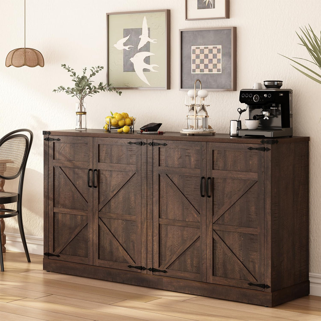 Sideboard Buffet Cabinet with Storage - 65'' Large Farmhouse Buffet Table Coffee Bar Cabinets, Modern Accent Cabinet