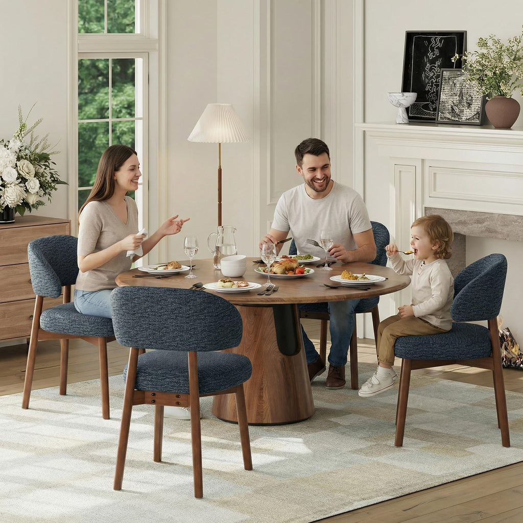 Wooden Set of 2, Modern Upholstered Dining Room Kitchen Side Chairs with Curved Open Back /Restaurant/Cafe, Dark Blue