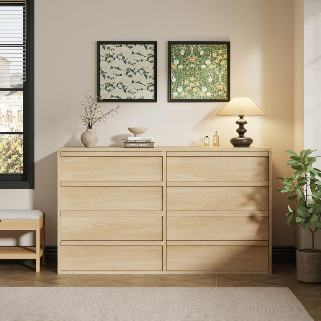 8 Drawer Dresser, 54" Wide Modern Dressers & Chest of Drawers with Large Storage, Wooden Dresser Organizer Closet