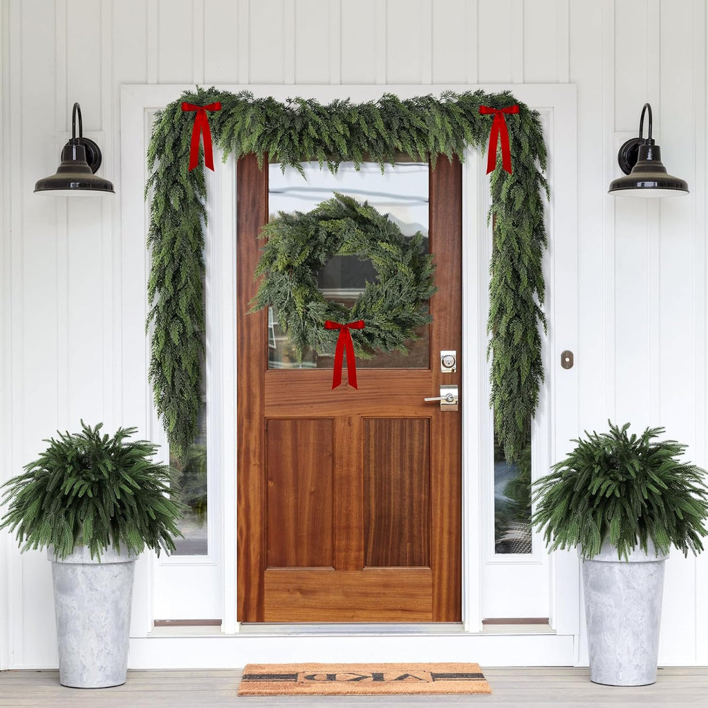Ft Christmas Cedar Garland, Real Touch Soft Greenery Mantel Decor - Set of 9