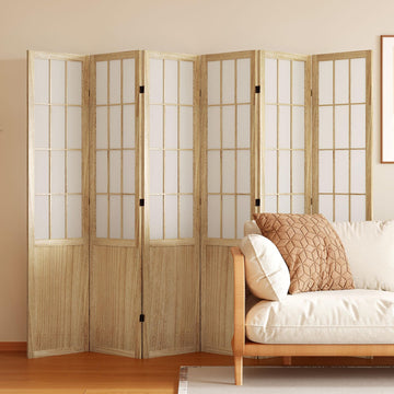 Room Divider, 66.9Inch Tall Japanese Shoji Style Folding Wood Screen with Double Hinges Bedroom Hotel Decoration