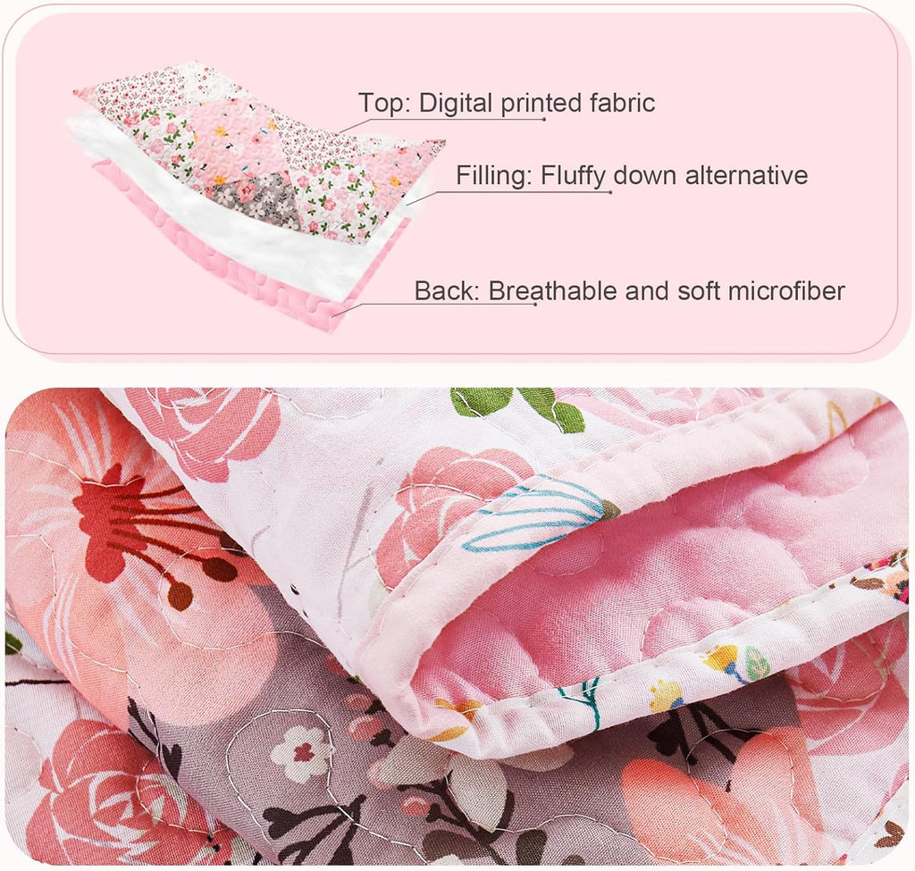 Patchwork Quilts Queen, Extra Soft Boho Floral Bedspreads for Bed Reversible Lightweight Full Queen Quilt Bedding Set
