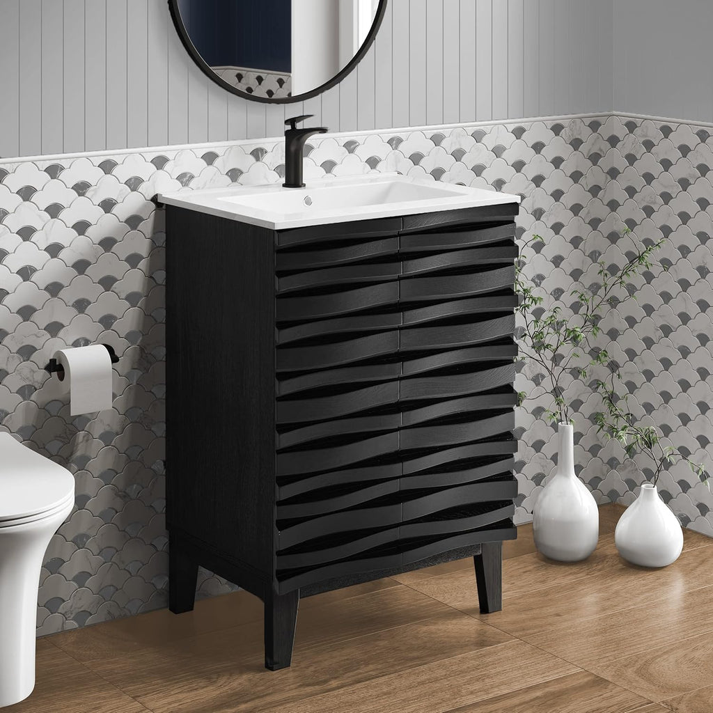 24-Inch Bathroom Vanity with Sink – Freestanding Modern Cabinet, Black Finish