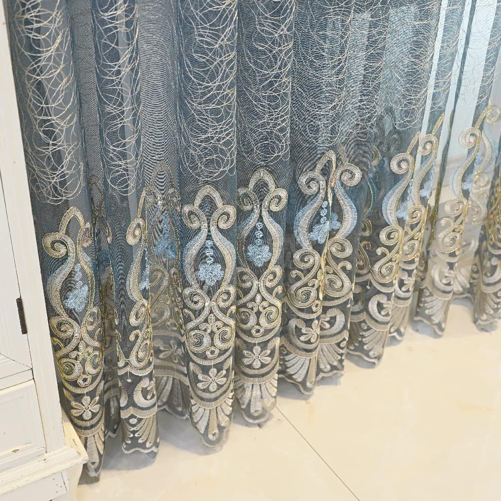 1 Pair European Jacquard Sheer Curtains Embroidered Tulle Curtains Living Room Bedroom Luxury Translucent Window