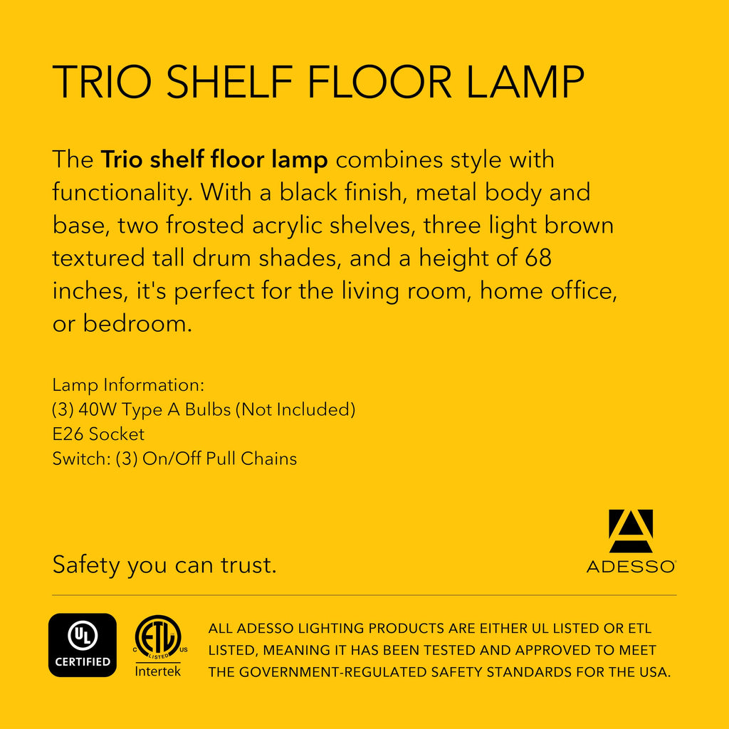 Shelf Floor Lamp, Black & Brown, Two-Tier Storage, 68"