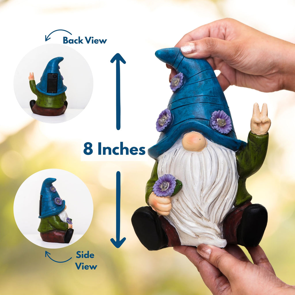 Blue Peace Yard Gnomes - Solar Statue, 11 Inch
