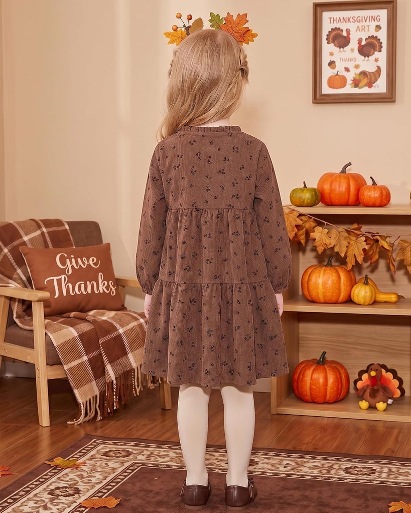Fall Corduroy Dresses Long Sleeve Floral Dress Back to School Outfits