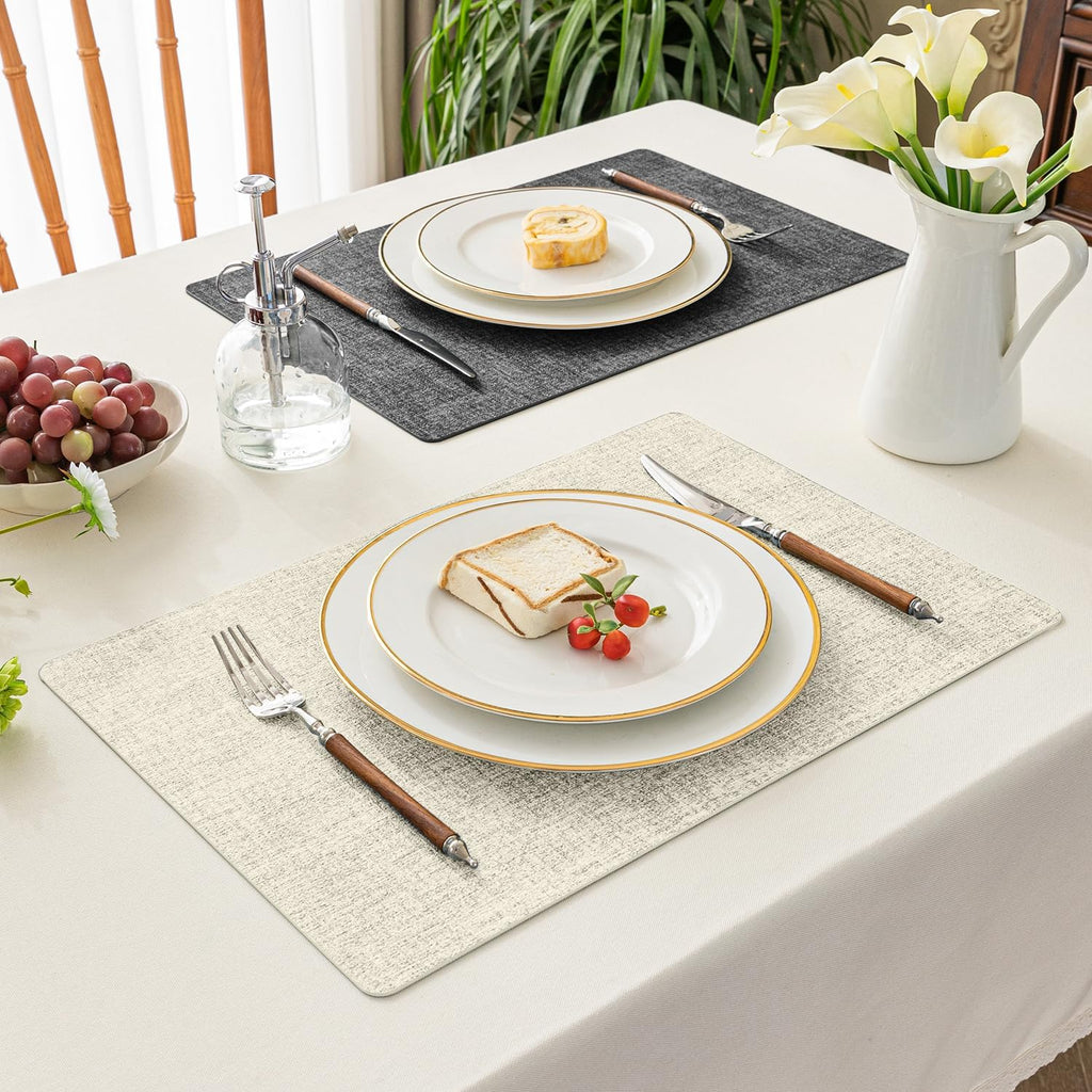 Vinyl Placemats, Reversible Faux Leather Heat Resistant Wipeable Table Mats, Waterproof Washable Non-Slip - Set of 4