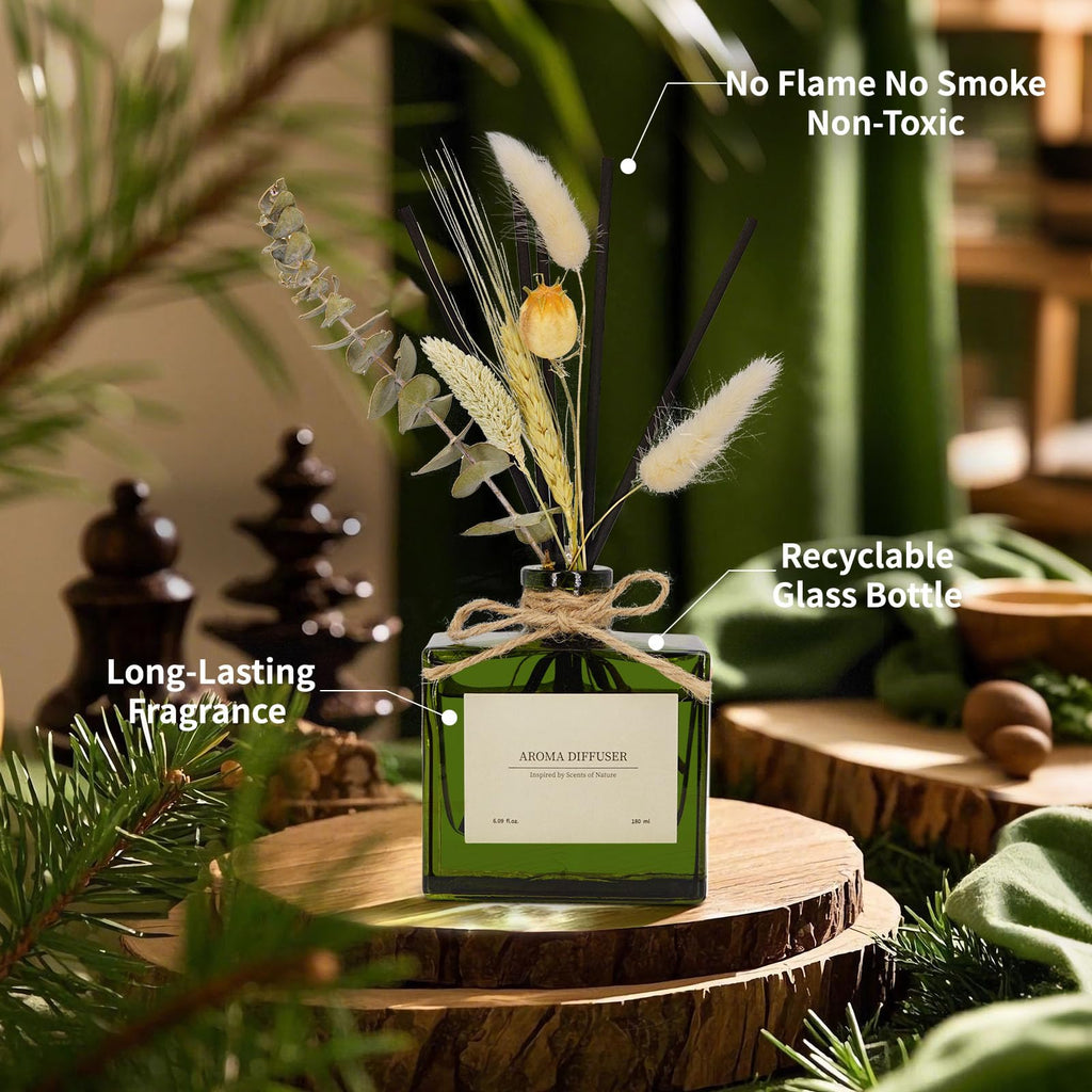 Reed Diffuser, 6.09 oz Jasmine Lily Scent Diffuser with Sticks & Dried Flowers, 120 Days Long Lasting reed diffusers