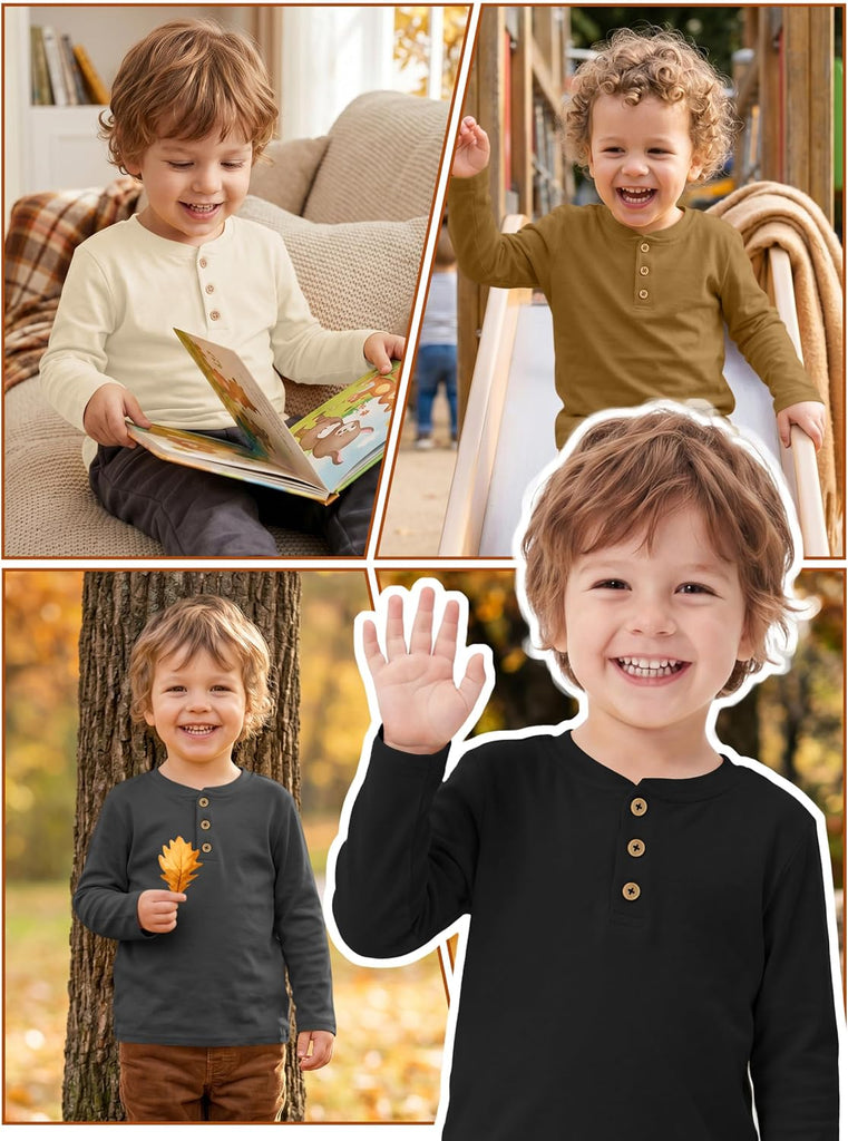 Pack Toddler Boy Long Sleeve Shirt Baby Boys Henley Tops Soft Casual Solid Tee Shirts for Kids