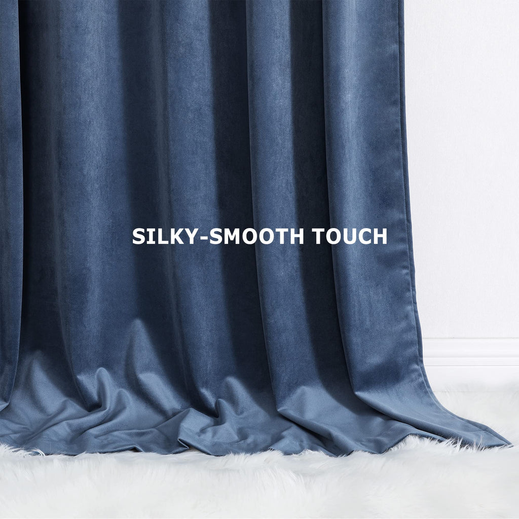 Ocean Blue Velvet Blackout Curtains 52x108, 2 Panels