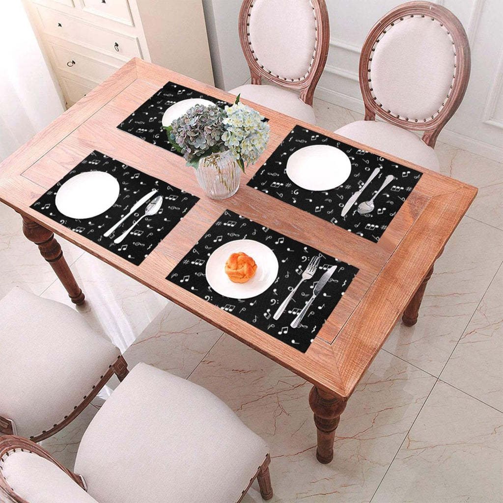 Music Notes Placemats Set of 4 Musicial Lover Dining Table Mats Washable Black Place Mats Dinner Parties Wedding