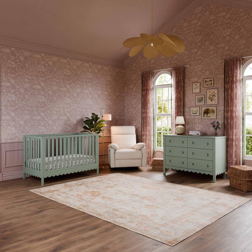 Sammy Scallop 4-in-1 Convertible Baby Crib, Light Sage | GREENGUARD Gold Certified, Converts to Toddler Bed & Daybed
