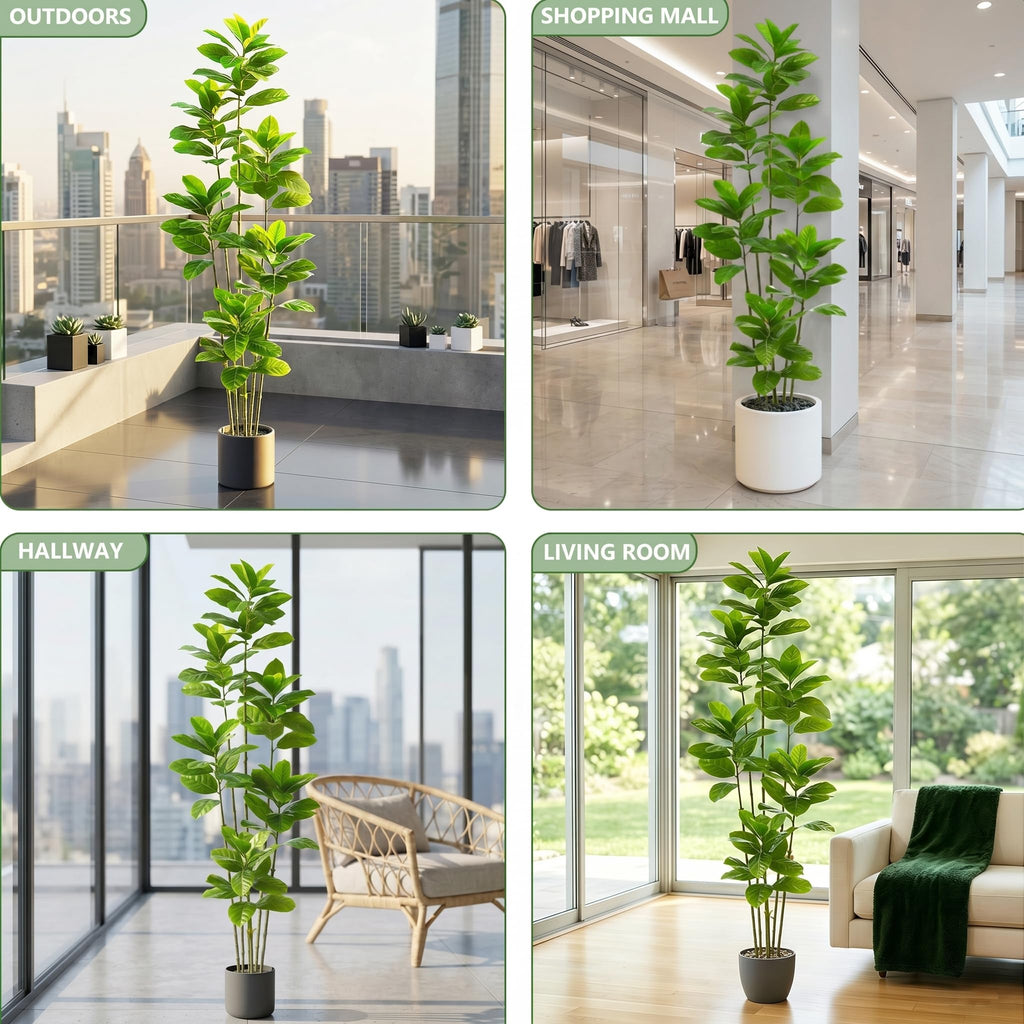 Ficus Tree Artificial, 7FT Tall Fake Plants Indoor in White Pot