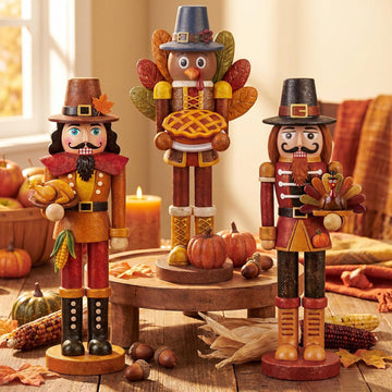 Fall Thanksgiving Nutcracker Turkey Figures Fall Table Decor - Set of 3