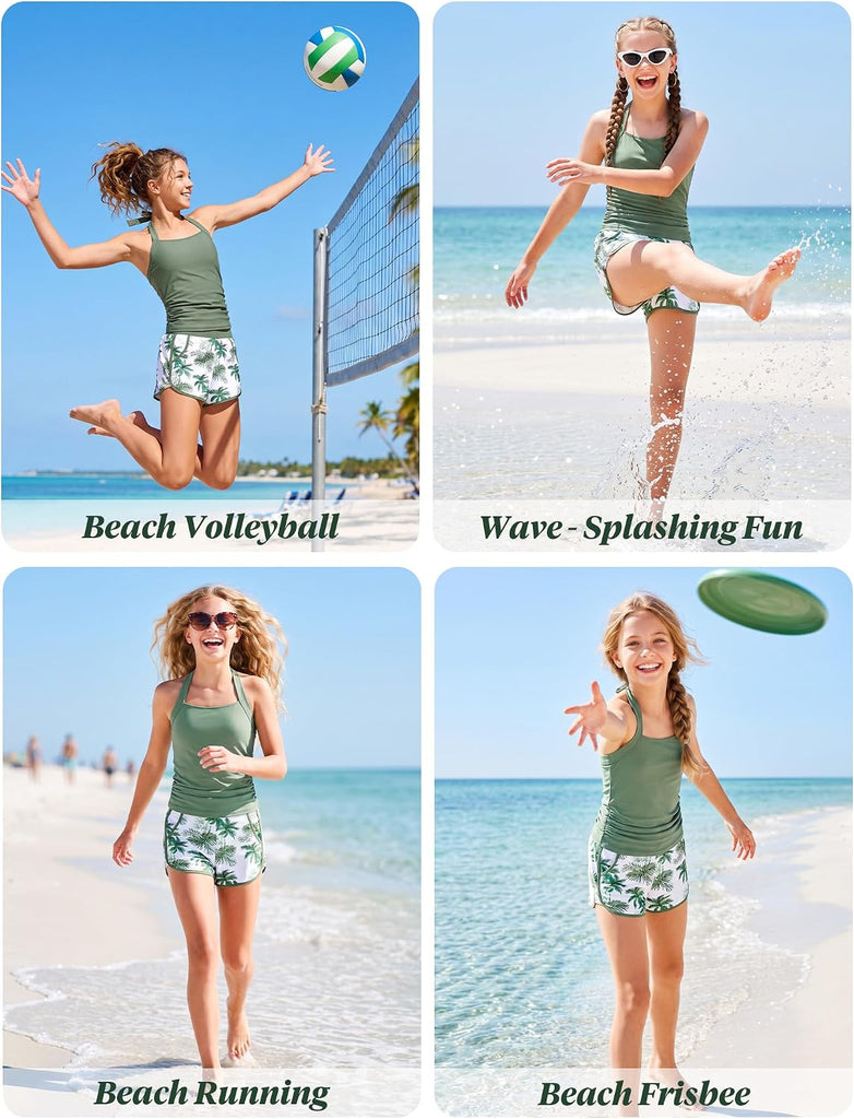 Girls Swimsuit 3 Piece Modest Halter Tankini with Shorts
