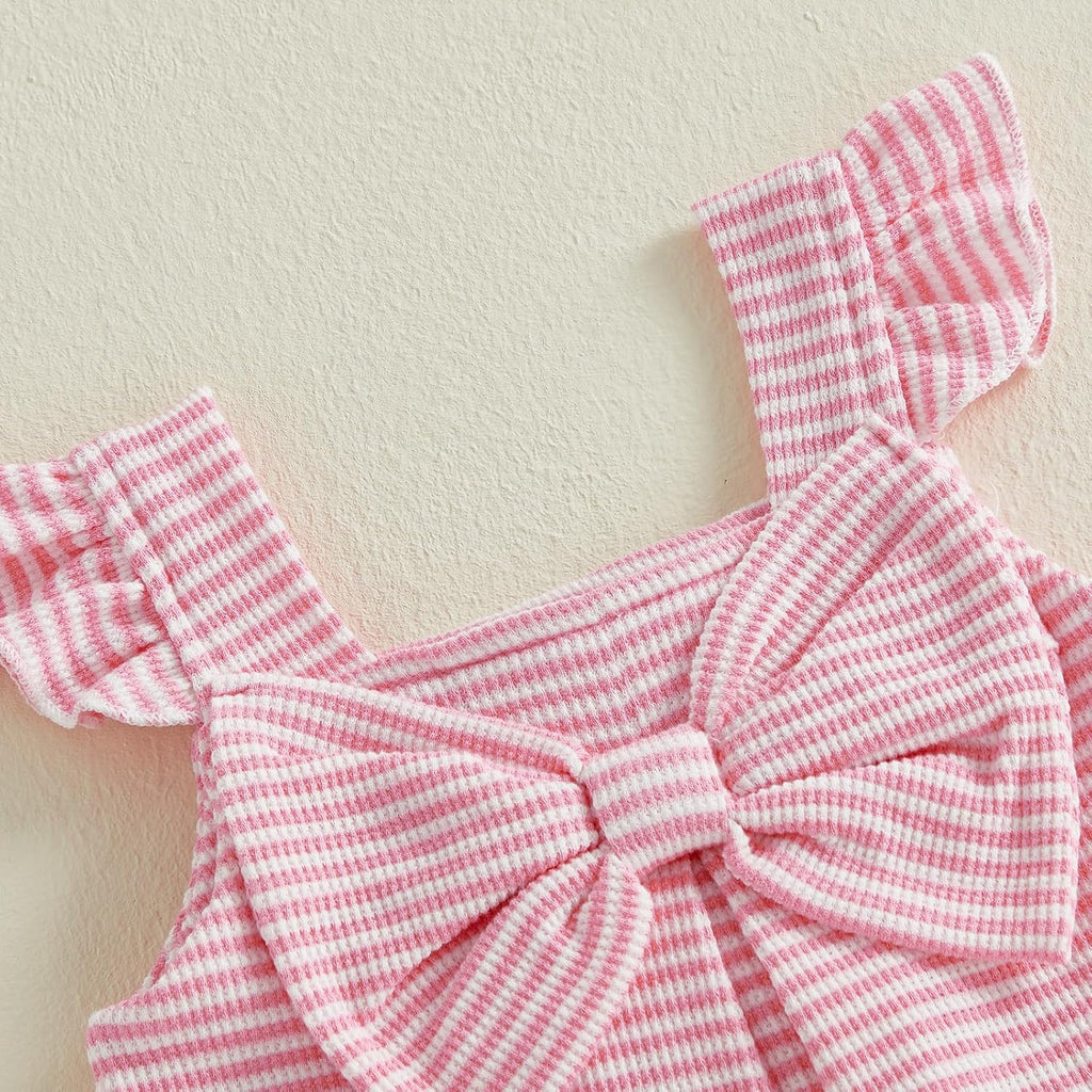 Toddler Baby Girl Summer Outfit Cute Bow Flutter Sleeve Ruffle Tops Dress Shorts Outfits Set
