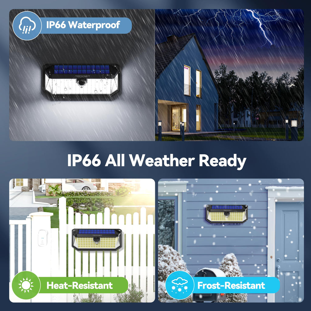 LED Solar Lights Outdoor IP66 Waterproof, Solar Motion Lights Outdoor with 300° Angle & 3 Lighting Modes, Solar
