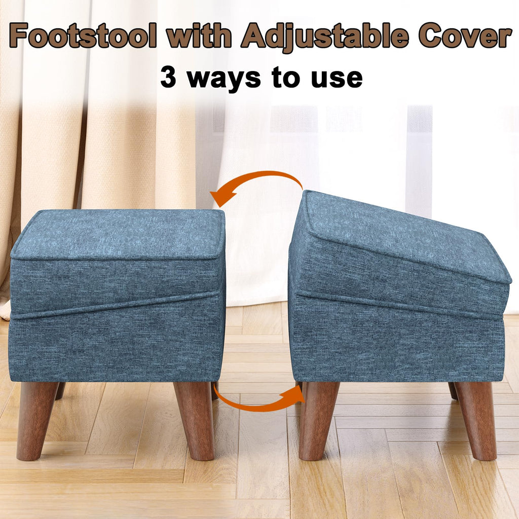 Small Footstool Ottoman with Adjustable Lid, Storage Ottoman