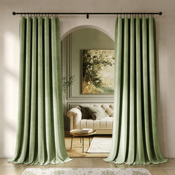 Sage Green Velvet Curtains Living Room 52x72 2 Panels