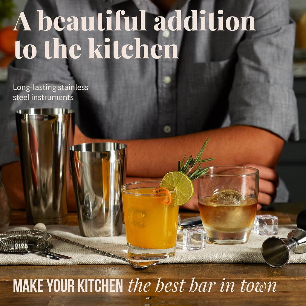 Bartender Kit - Set Including Stainless Steel Cocktail Making with Bar Stand & Boston Shaker - Set of 13