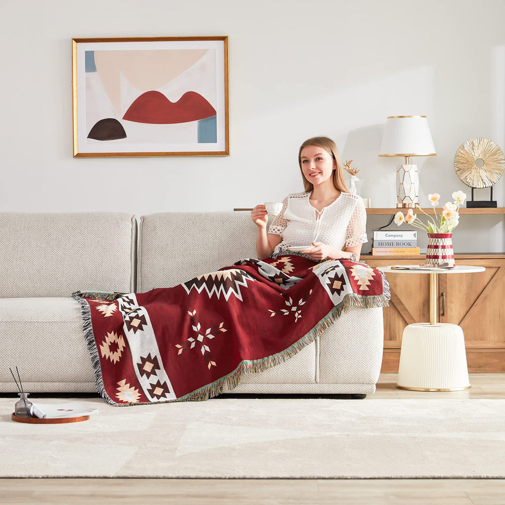 Native American Blanket Boho Throw Blanket for Sofa and Bed, Mexican Decorative Farmhouse Blanket, Southwest Decor