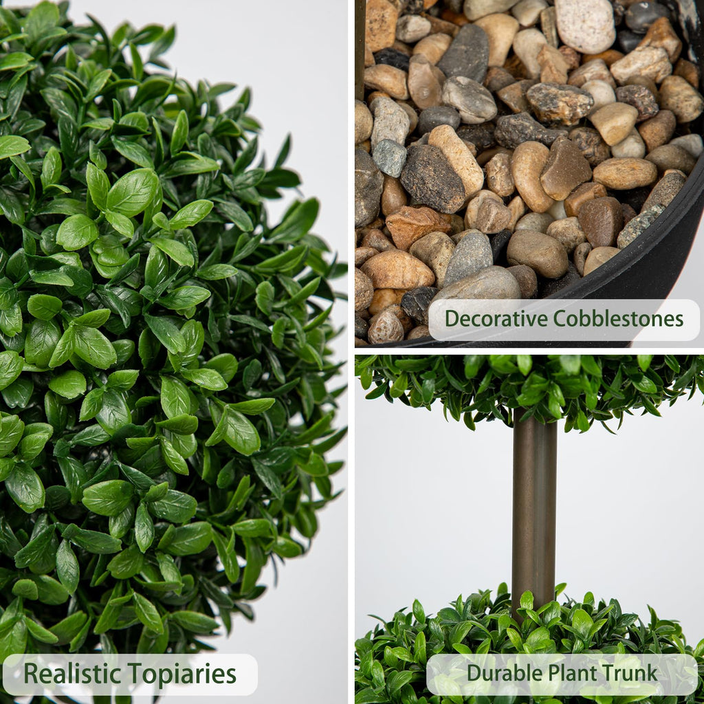 4.1FT Large Triple Ball Topiary Trees Artificial Outdoor Trees for Porch UV Resistant Pre-Potted Shrubs Boxwood