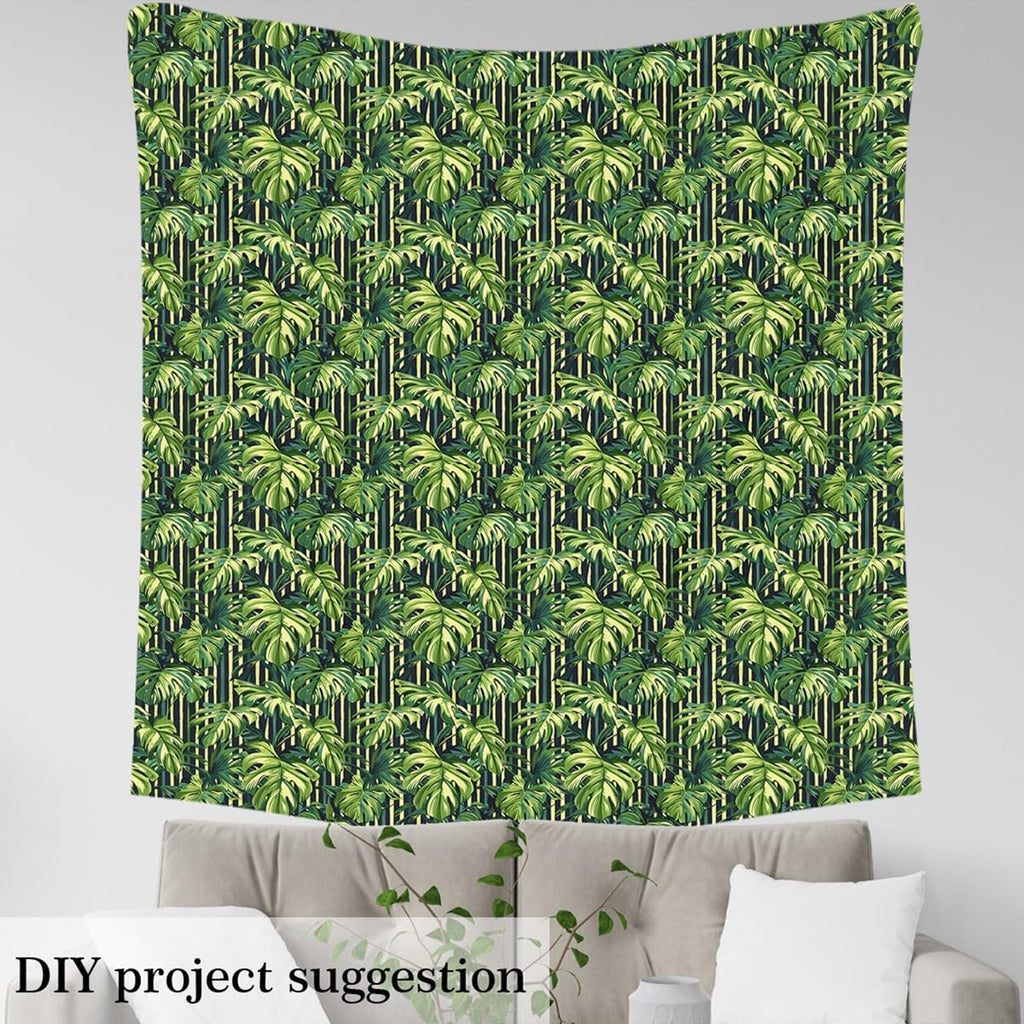 Palm Leaves Fabric by The Yard Watercolor Green Tropical Leaf Plants No Stretch Sewing Fabric Geometric Lines Stripes