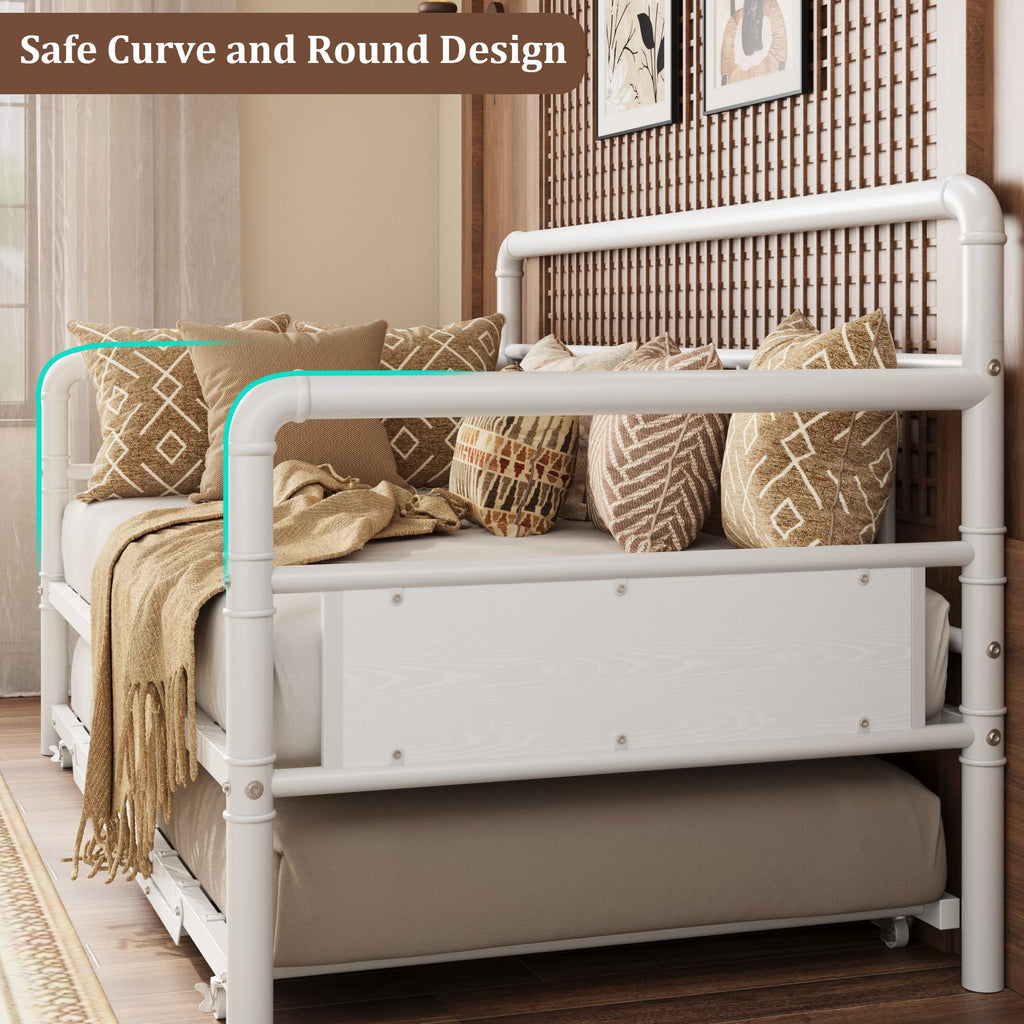 Twin Daybed with Classic Headboard, Metal Twin Bed Frame, White