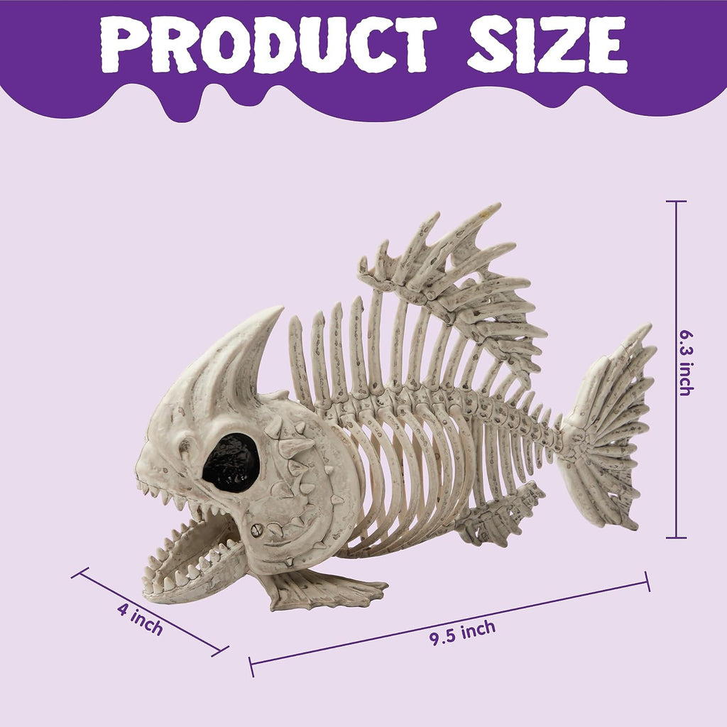 9.5 Halloween Posable Fish Skeleton Decor, Animal Plastic Bones with Posable Joints Outdoor Halloween - Set of 2