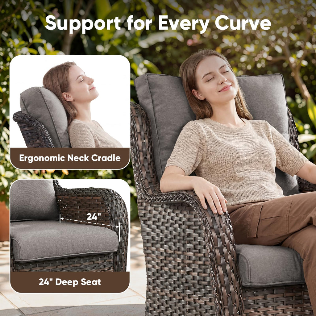 5 Piece Outdoor Wicker Furniture, Patio Swivel Rocking Chairs with Loveseat and 3 Seat Sofa, All Weather Patio
