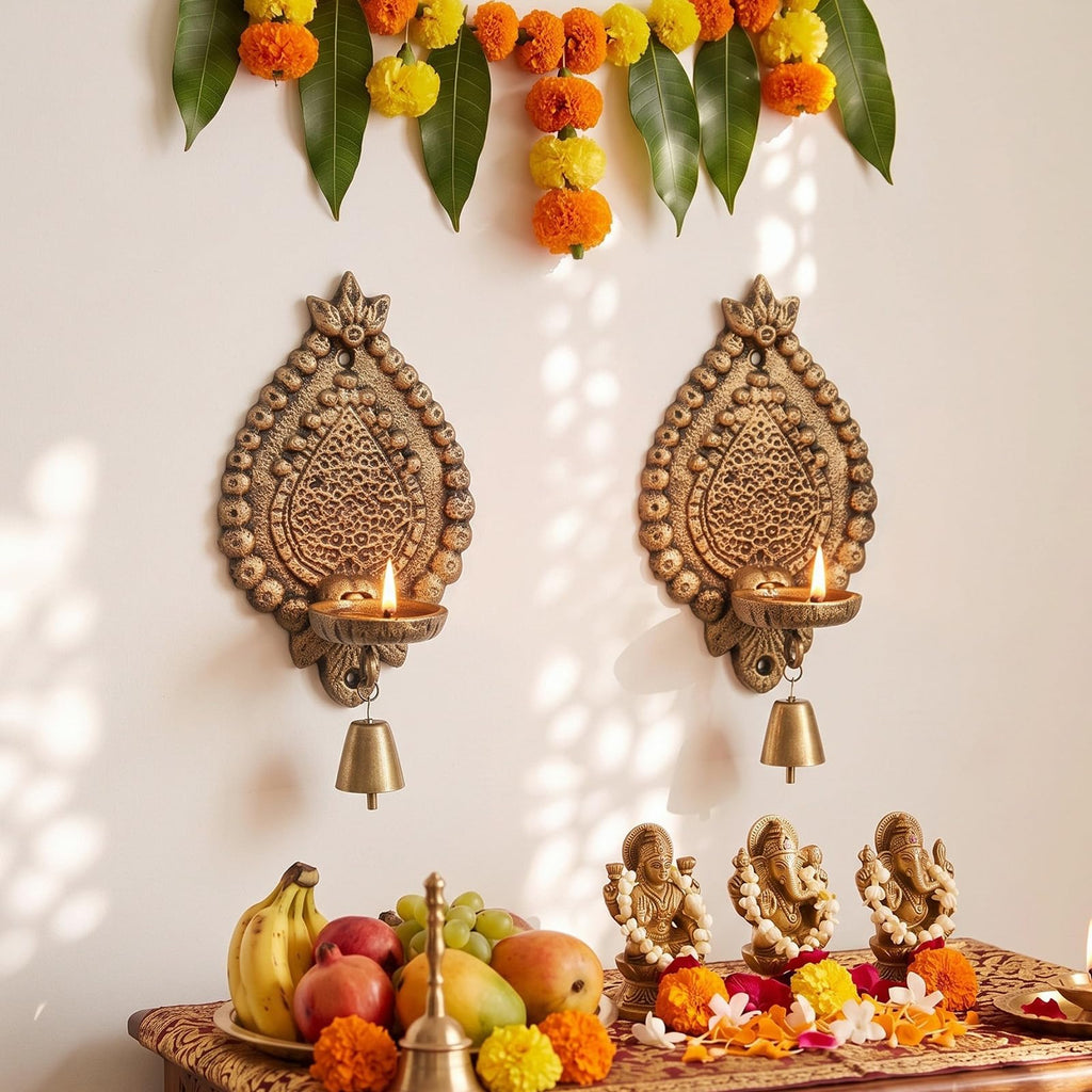 2 Set Diwali Hanging Diya Lamp Wall Candle Holder, Classic