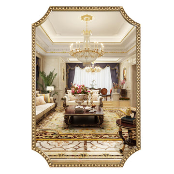 30"x40" Mirror for Wall, Full Scalloped Corners Rectangle Decorative Mirror, Metal Beaded Frame Accent Wall Decor
