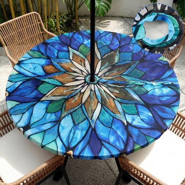 Mandala Round Tablecloth with Umbrella Hole, 45"-53"
