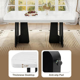 63" Faux Marble Dining Table for 6-8, Rectangular Kitchen Table with Unique Base, MDF Marble Look Top with Rubber