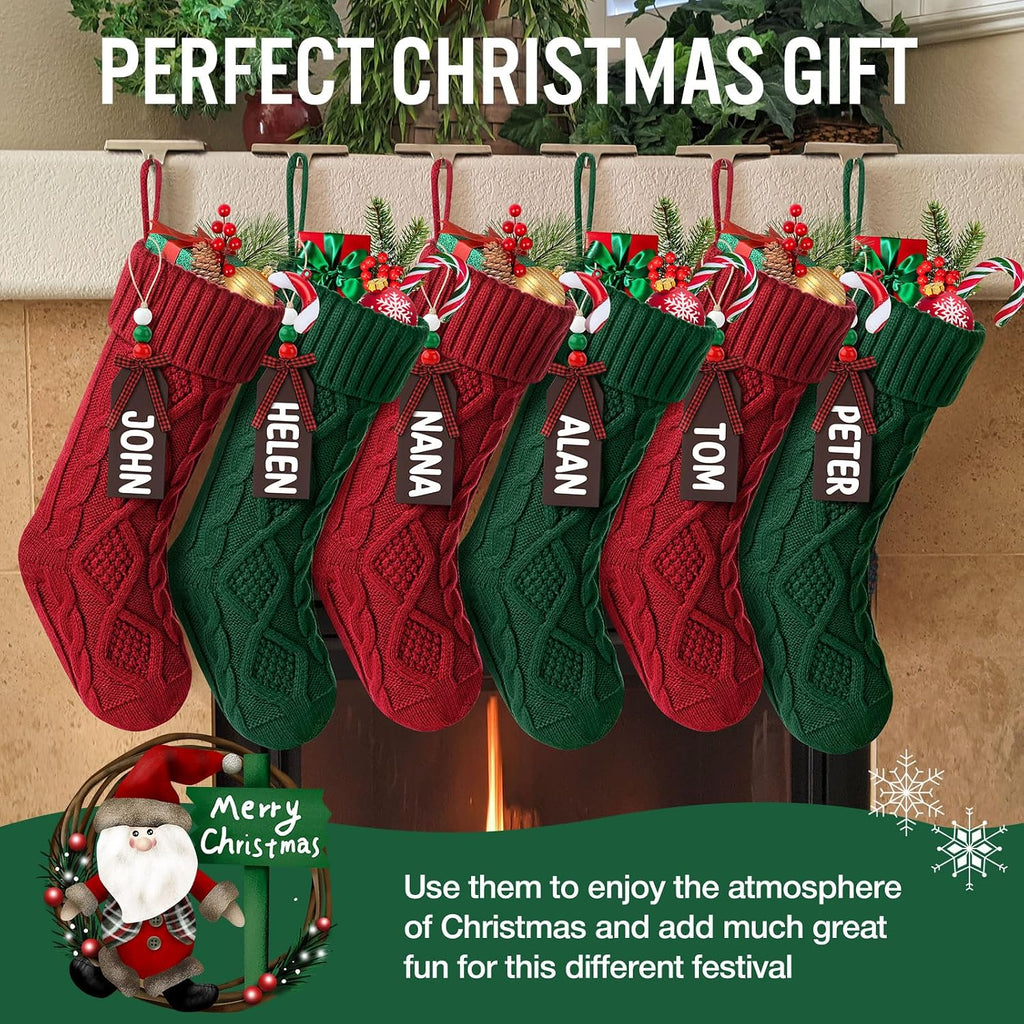 Christmas Stockings, 18 Inches Large Size Cable Knitted Stocking Gifts ( red&Green) - Set of 6