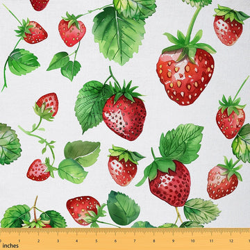 Girls Strawberry Decorative Fabric, Kawaii Strawberry Fabric by the Yard, Red Cute Fruit Food Theme Upholstery