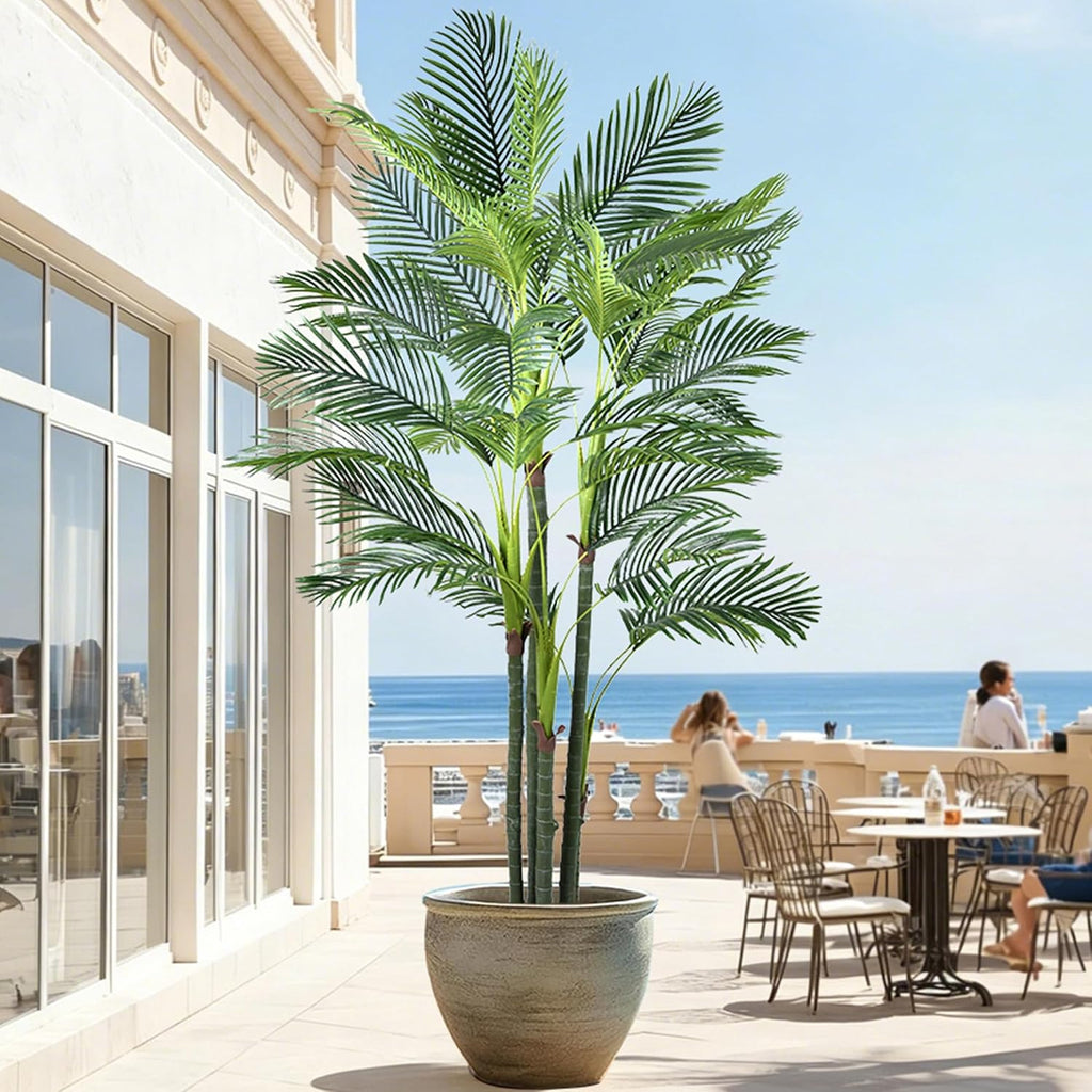 Palm Tree 8FT, Tall Palm Trees with Realistic Trunk & Lush Fronds, Large Fake Tropical Tree for Poolside, Patio