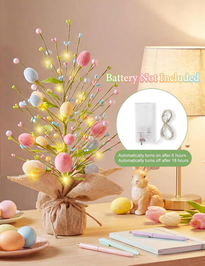 Easter Table Decorations, 18 Inch Easter Egg Tree Decorations, Centerpieces for Tables with Pastel Felt Eggs, Spring