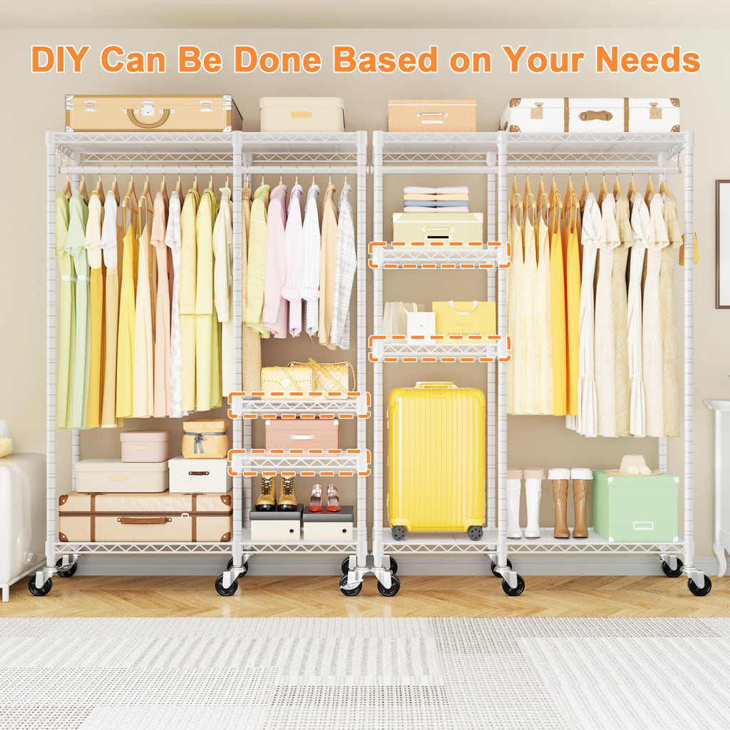 F4R Heavy Duty Clothes Rack(With Lockable Wheels ) Rolling Clothing Racks for Hanging Clothes,Adjustable Closet