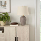 Home 23" Greyish Brown Earth Tone Rustic Farmhouse Ceramic Table Lamp, Dining, Office, with Beige Linen Shade