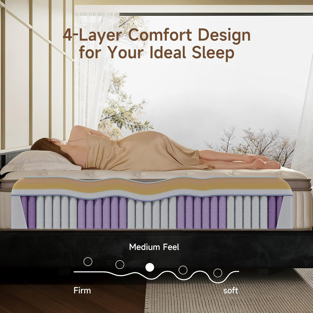 King Size Mattress, 12 Inch Hybrid King Mattress in a Box, Memory Foam & Individual Pocket Springs, Medium Firm