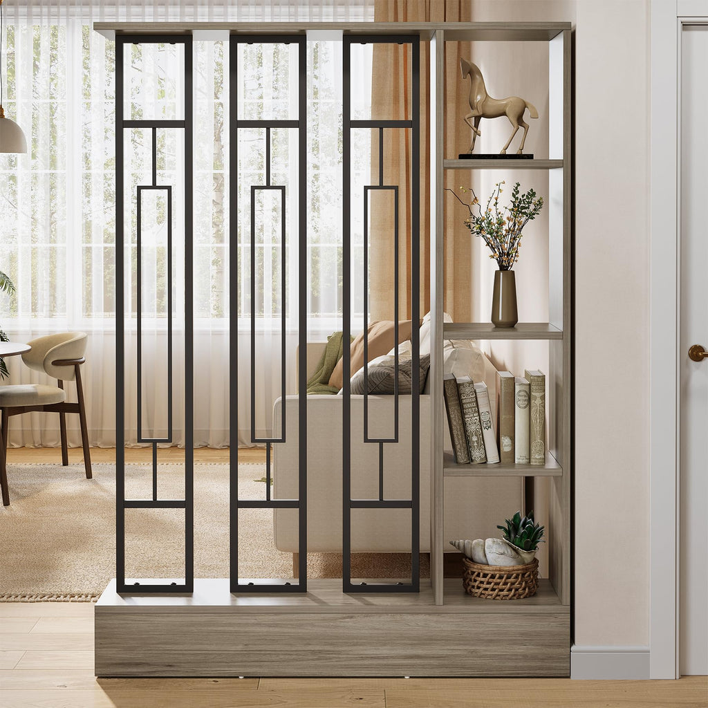Room Divider with Shelves, 71" Freestanding Storage Room Divider