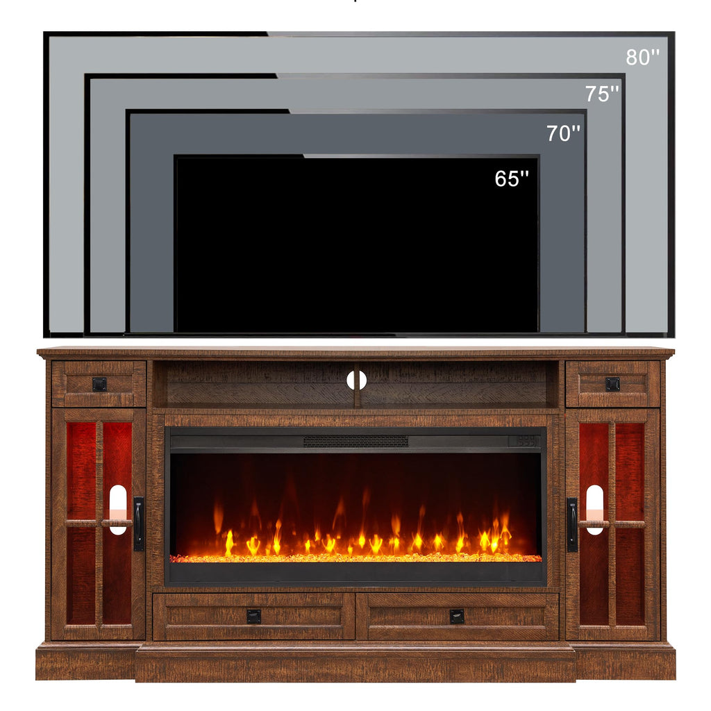 70" Farmhouse Fireplace TV Stand for 80 Inch TV, Reclaimed Barnwood