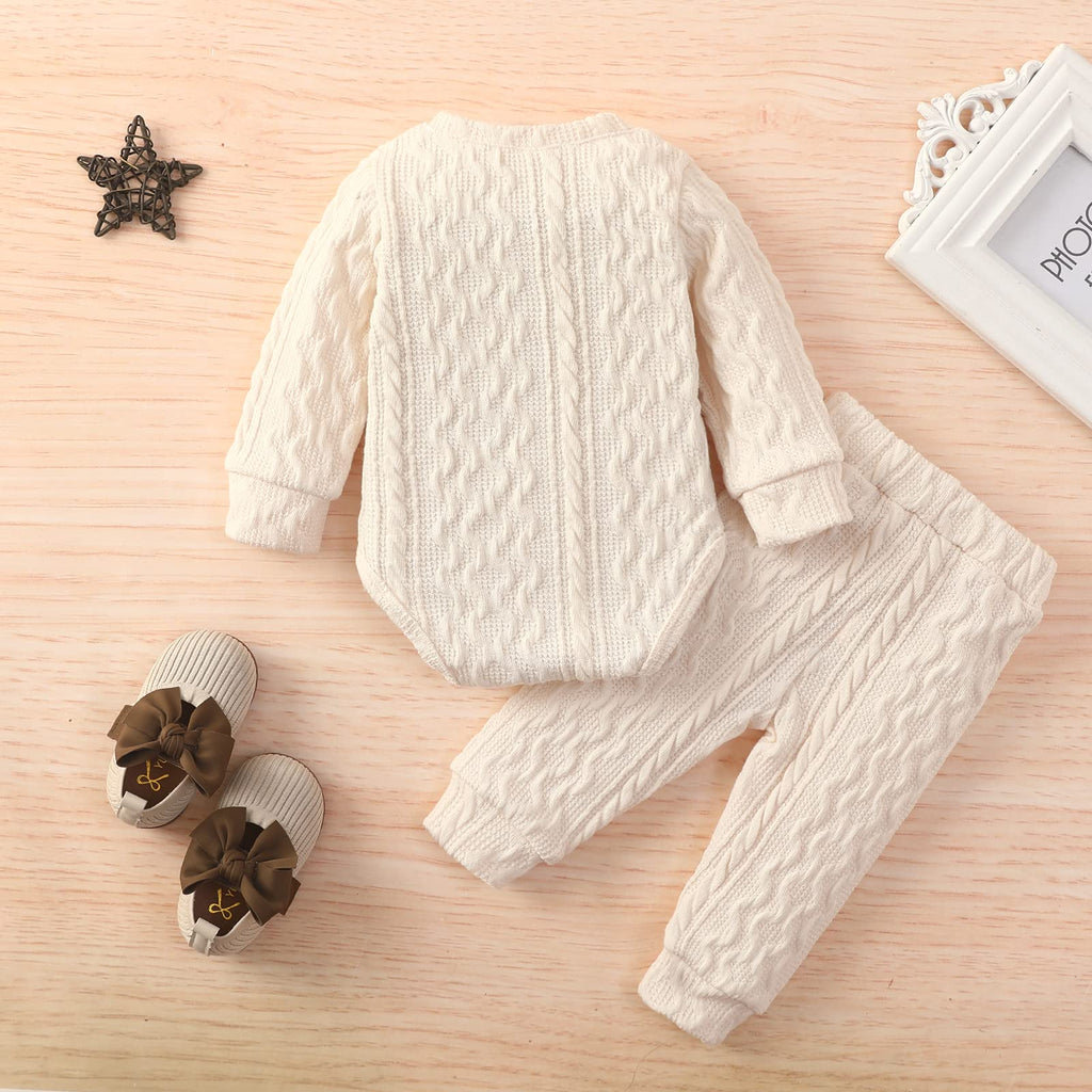 Toddler Baby Girls Boys Twist Knit Sweater Shirt Top and Pants Cotton Warm Clothes Winter (, T-Apricot)